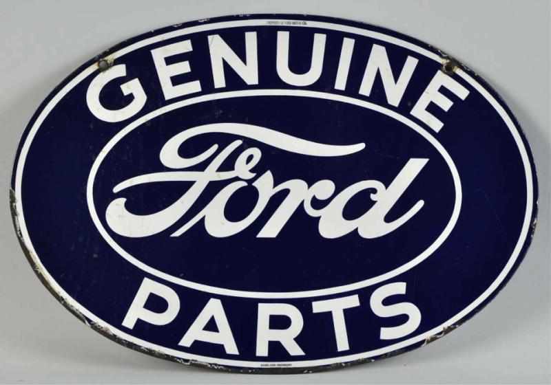 Appraisal: Porcelain Genuine Ford Parts -Sided Sign Description Beautiful condition Condition