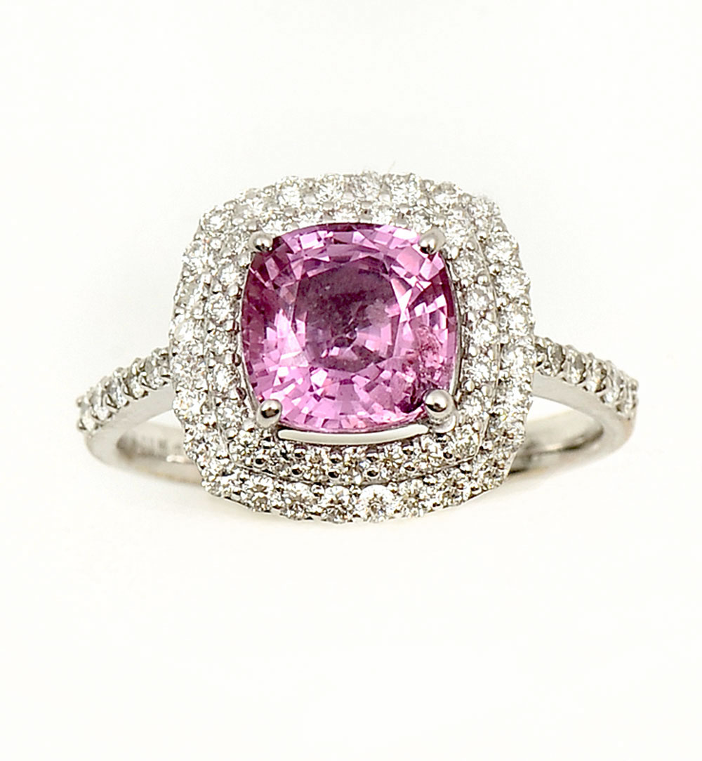 Appraisal: K PINK SAPPHIRE DIAMOND RING CT square cushion mixed cut