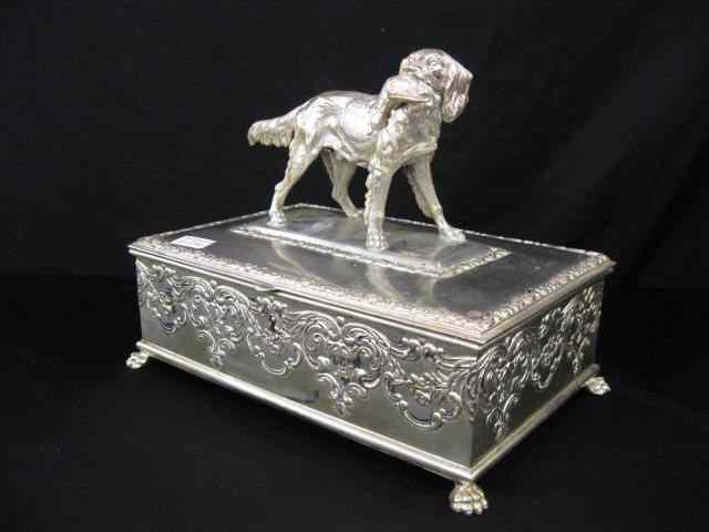 Appraisal: Victorian Silverplate Figural Humidorwith dog a retriever with gamebird footed