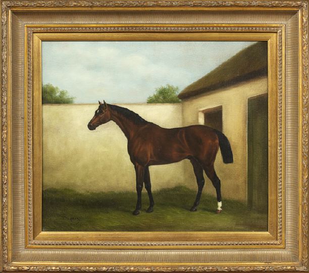 Appraisal: American School Contemporary Chestnut Horse in a Stable oil on