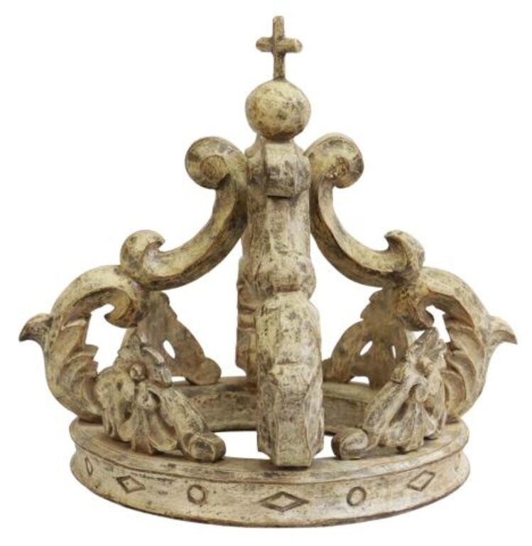 Appraisal: Continental carved and painted wood crown having cross finial over