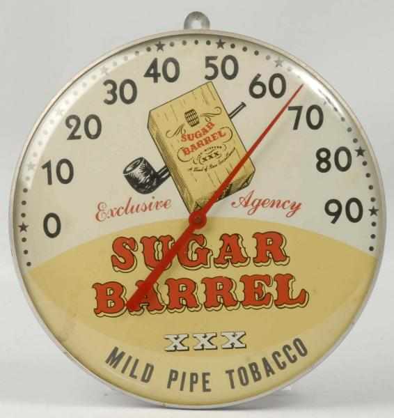 Appraisal: Tin Sugar Barrel Tobacco Thermometer Description Circa s Paper label