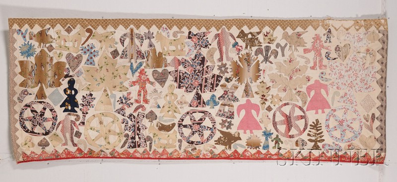 Appraisal: Pieced and Appliqued Cotton Quilt Panel America th century polychrome