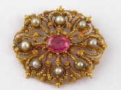 Appraisal: An antique high carat gold pink spinel and split pearl