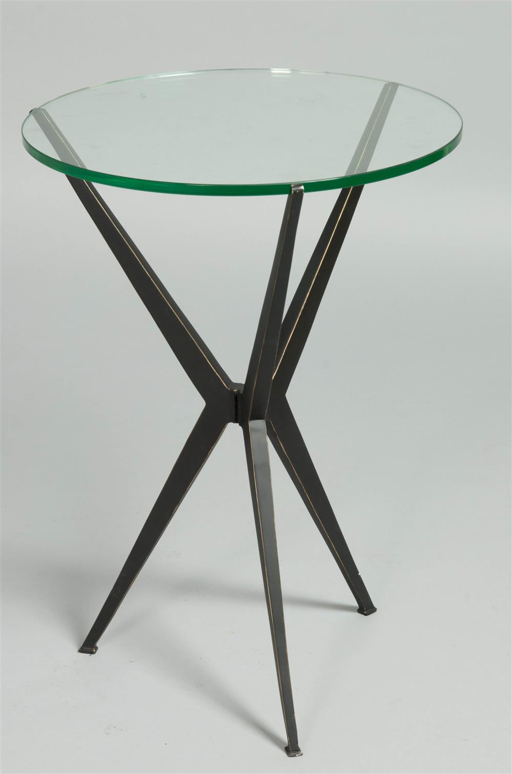 Appraisal: CONTEMPORARY METAL AND GLASS SIDE TABLE half-inch deep glass top