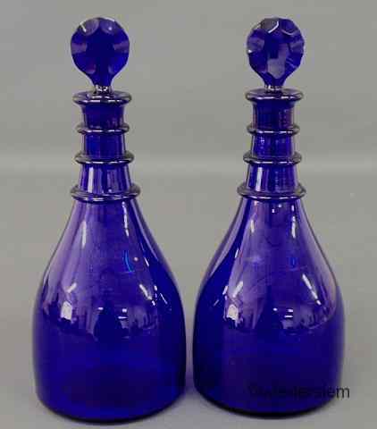 Appraisal: Pair of cobalt blue glass decanters late th c with