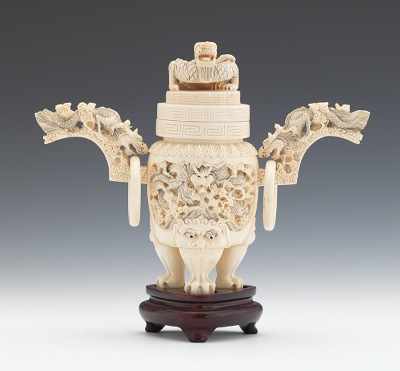 Appraisal: A Carved Ivory Koro Carved ivory koro with deeply carved