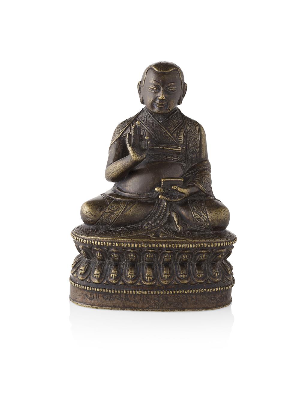 Appraisal: SMALL TIBETAN BRONZE FIGURE OF A LAMA seated in dhyanasana