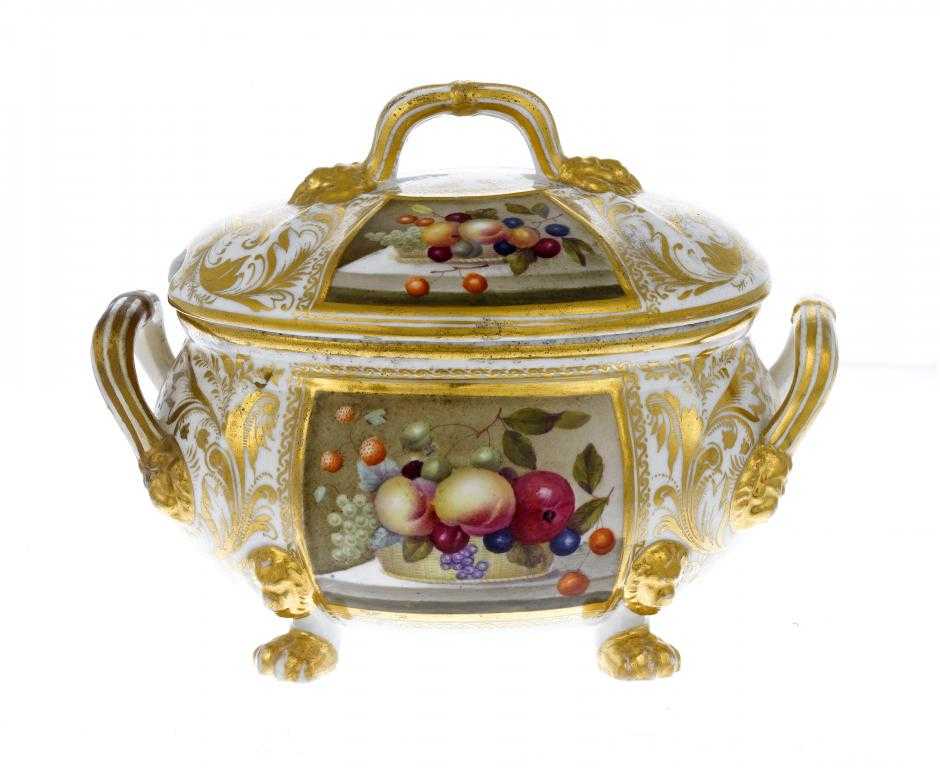 Appraisal: A DERBY DESSERT TUREEN AND COVER of oblong form painted