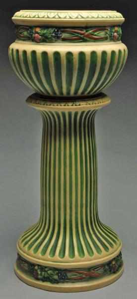 Appraisal: Roseville Corinthian Jardinere Pedestal Description Ribbed green and ivory background