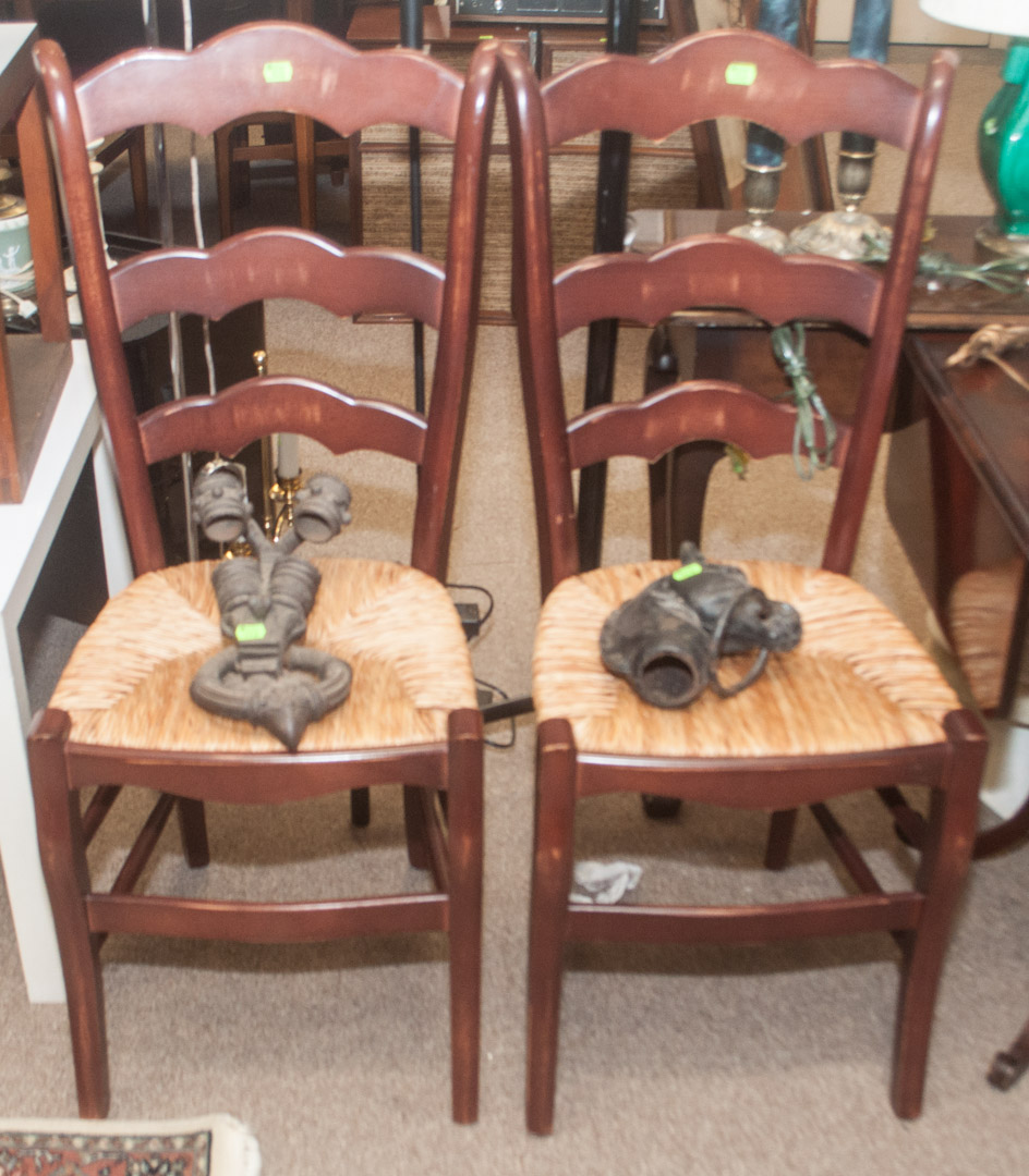 Appraisal: Pair of rush seat side chairs