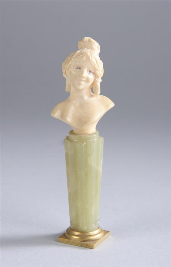 Appraisal: FRENCH CARVED IVORY AND GREEN ONYX DESK SEAL R Rudin