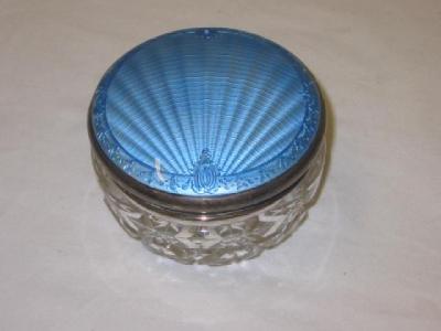 Appraisal: A POWDER BOWL of circular form the blue enamelled lid