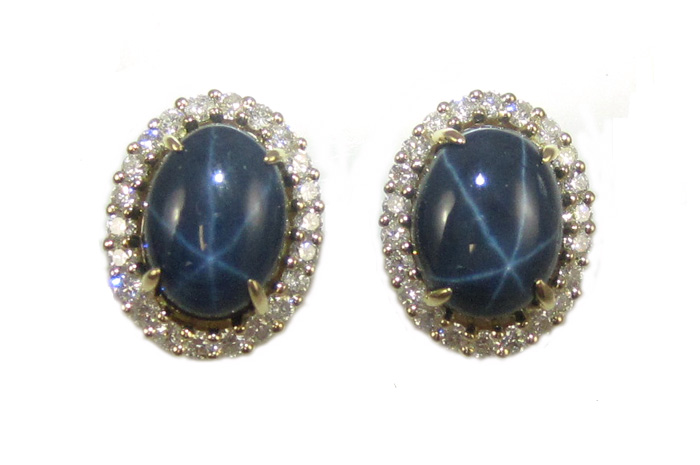 Appraisal: PAIR OF STAR SAPPHIRE AND DIAMOND EARRINGS each k yellow