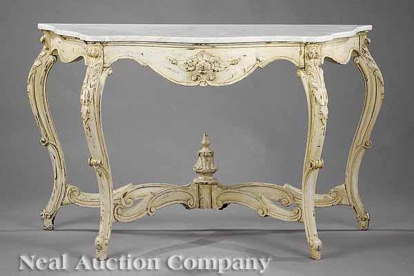 Appraisal: An Antique Louis XV-Style Carved and Cr me Peinte Console