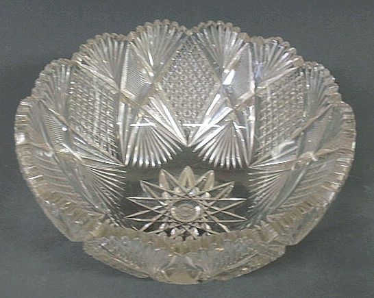 Appraisal: Cut glass punchbowl with a diamond and sheaf-of-wheat pattern h