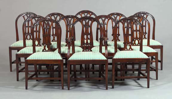 Appraisal: Suite of Twelve George III-Style Mahogany Dining Chairs consisting of