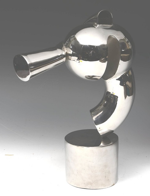 Appraisal: A CONTEMPORARY CHROME SCULPTURE with an associated drawing possibly Livi