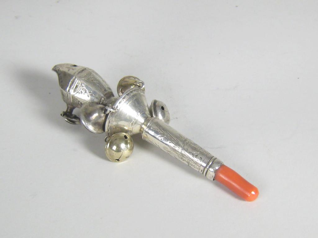 Appraisal: A George IV Rattle Whistle with engraved decoration and four