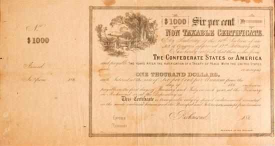 Appraisal: Confederate States of America Bond issue of February unissued with