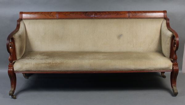 Appraisal: Early th Century Classical Sheraton mahogany sofa having cast leaf