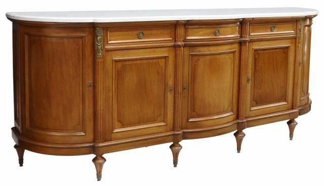 Appraisal: French Louis XVI style marble-top mahogany sideboard Ameublement NF th