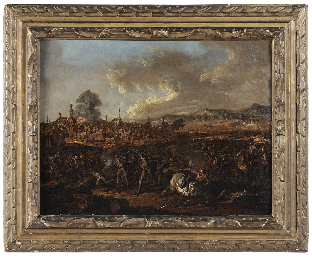 Appraisal: Dutch School th century Battle Scene unsigned oil on canvas