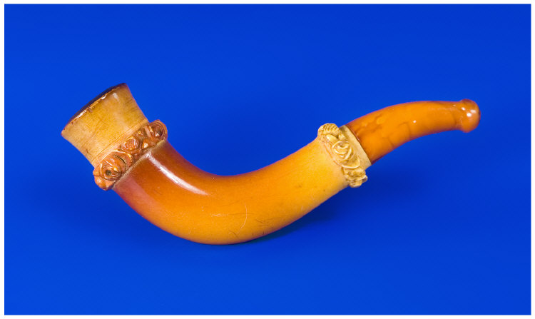 Appraisal: Small Cased Meerschaum Pipe With Floral Carved Bands And Amber