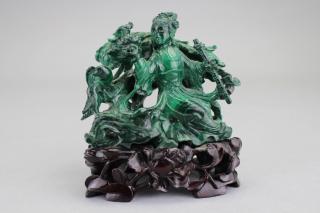 Appraisal: Chinese Carved Malachite Figure on Stand Carved Malachite Animal Figures