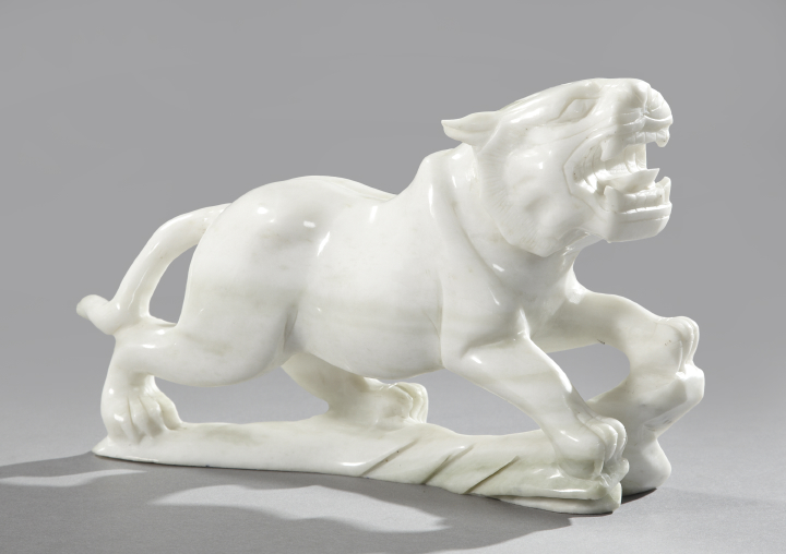 Appraisal: Japanese Meiji Carved White Marble Figure of a Tiger first