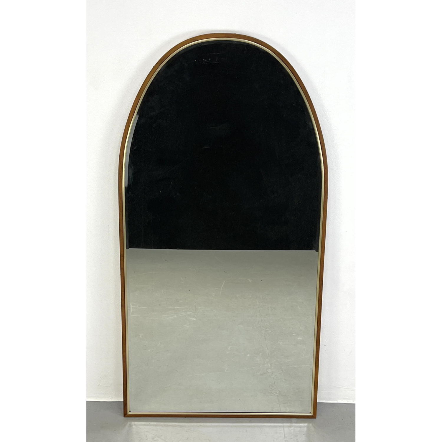 Appraisal: McCobb Style wall Mirror Walnut and brass frame Arched top