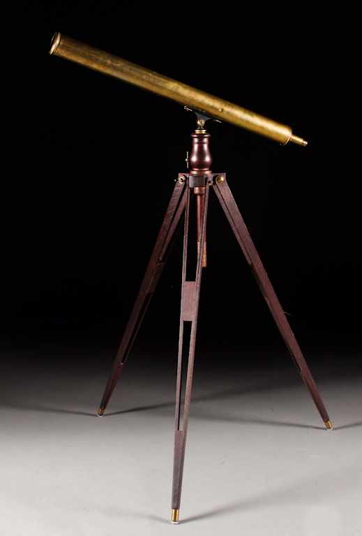 Appraisal: Edwardian brass telescope on an oak tripod stand first half-early