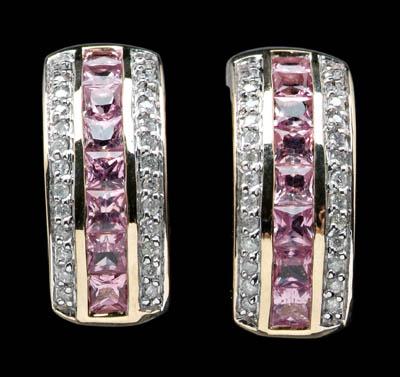 Appraisal: Pink sapphire and diamond earrings pair hoop style faceted Princess