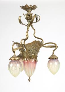 Appraisal: An Art Nouveau brass and glass ceiling fixture Early th