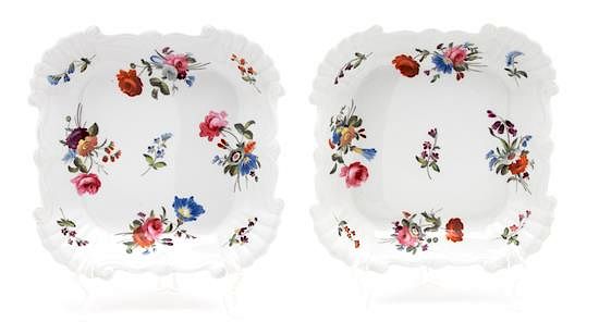 Appraisal: Two English Porcelain Square Shaped Plates Diameter inches square Two