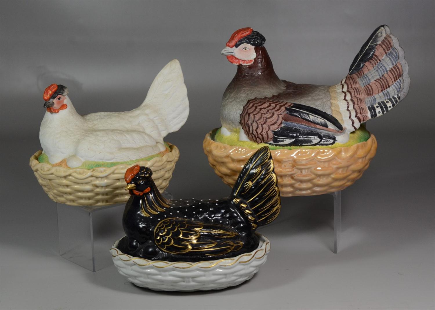 Appraisal: Staffordshire porcelain hens on nest largest w x - h