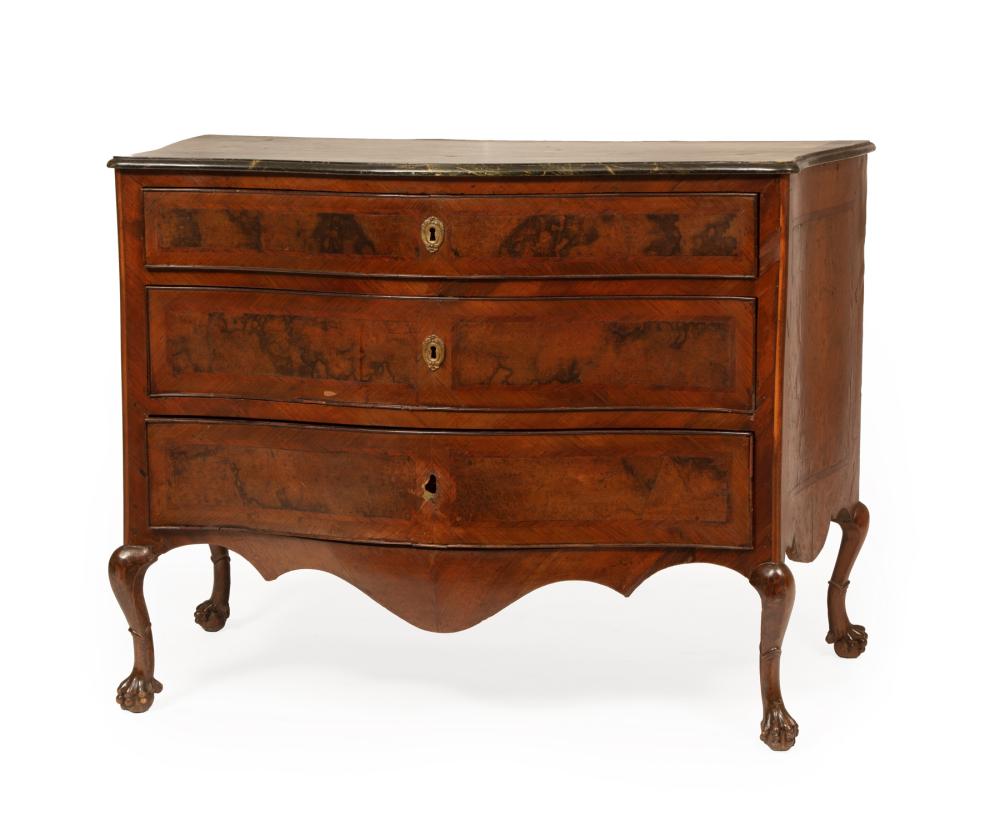 Appraisal: Italian Rococo Burl and Kingwood Serpentine Commode early th c