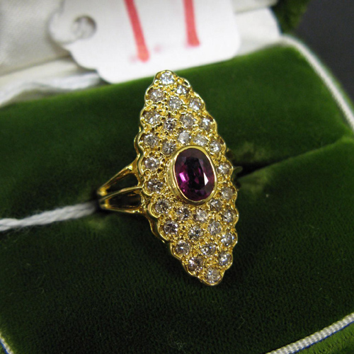 Appraisal: RODOLITE GARNET DIAMOND AND FOURTEEN KARAT GOLD RING centering an