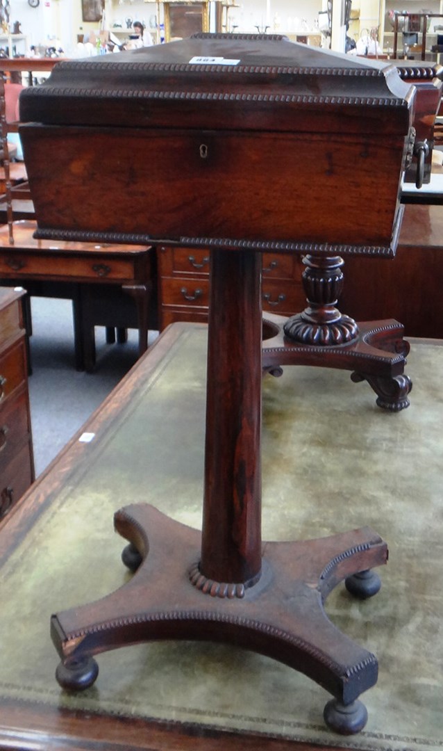 Appraisal: A William IV rosewood teapoy with a four cannister interior