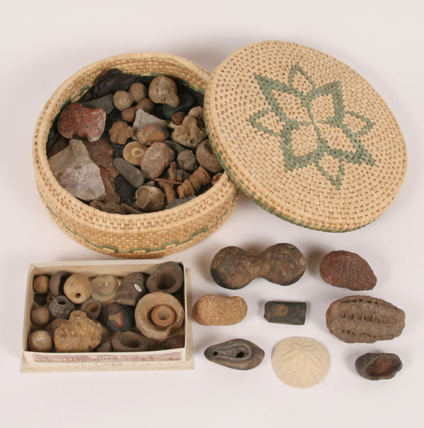 Appraisal: Two piece lot including a basket of fossils and also