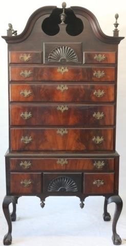 Appraisal: AMERICAN RECONSTRUCTED CHIPPENDALE STYLE HIGHBOY MAHOGANY AND MAHOGANY VENEER BONNET