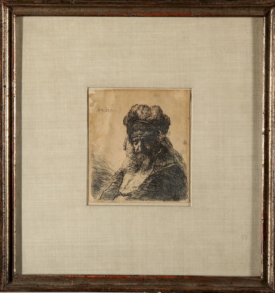 Appraisal: Rembrandt Old Bearded Man in High Fur Cap Etching Rembrandt