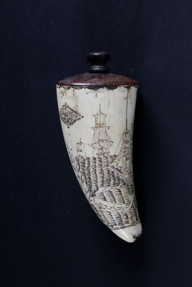 Appraisal: Scrimshawed Whale Tooth Storage Container circa - Scrimshawed Whale Tooth