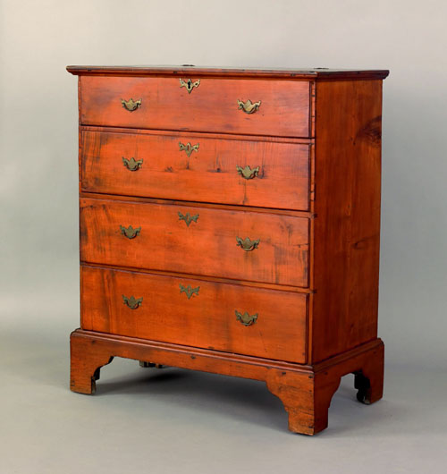 Appraisal: New England Queen Anne cherry mule chest ca with a