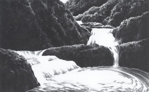 Appraisal: APRIL GORNICK American b Cascading Waterfall softground etching and spitbite