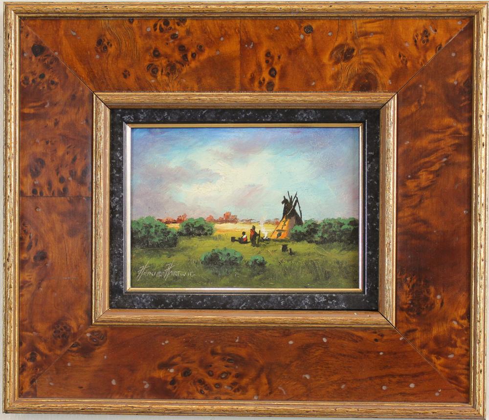 Appraisal: HEINIE HARTWIG California born oil on board Native American camp