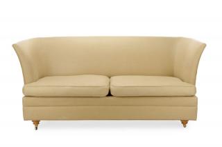 Appraisal: American Beige Linen Flared Back Sofa American th century A