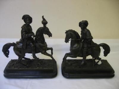 Appraisal: A PAIR OF BRONZE EQUESTRIAN FIGURES of Charles I and