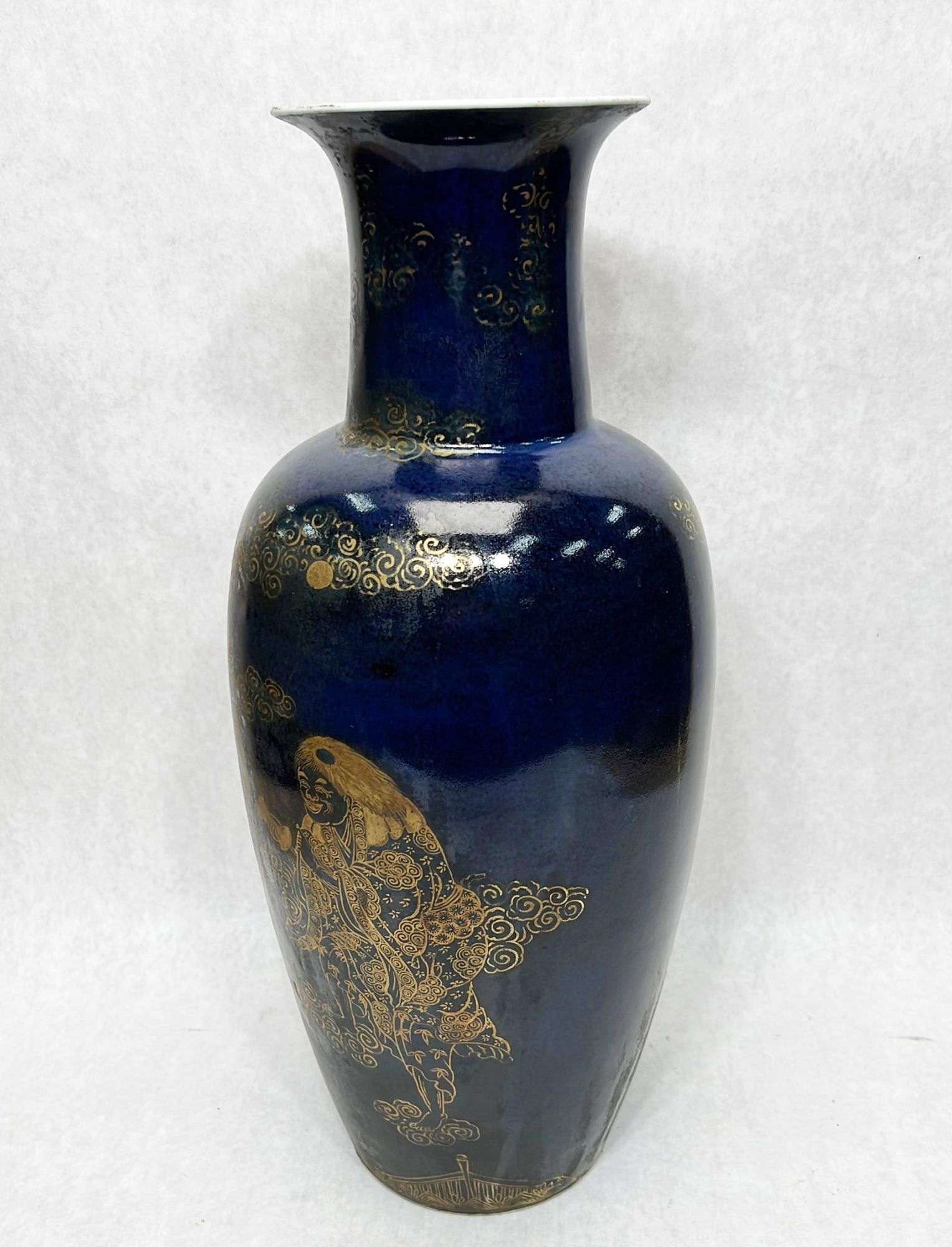 Appraisal: Chinese blue monochrome gilt porcelain vase thC or earlier Double