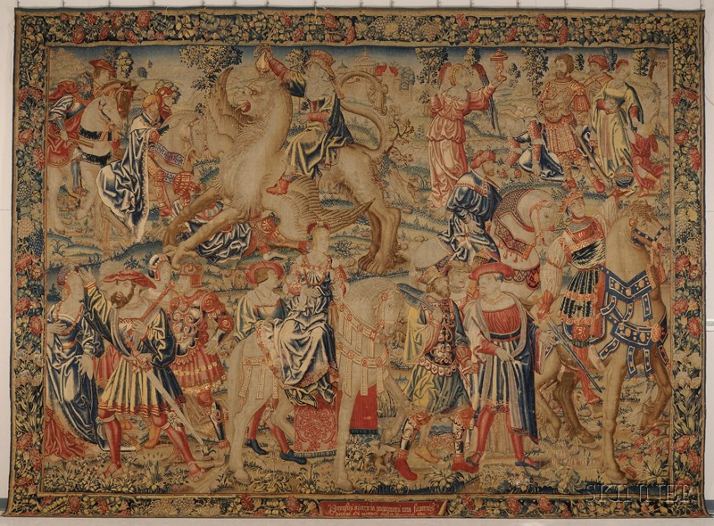 Appraisal: Fine Flemish Wool Tapestry th century rectangular depicting an elaborate